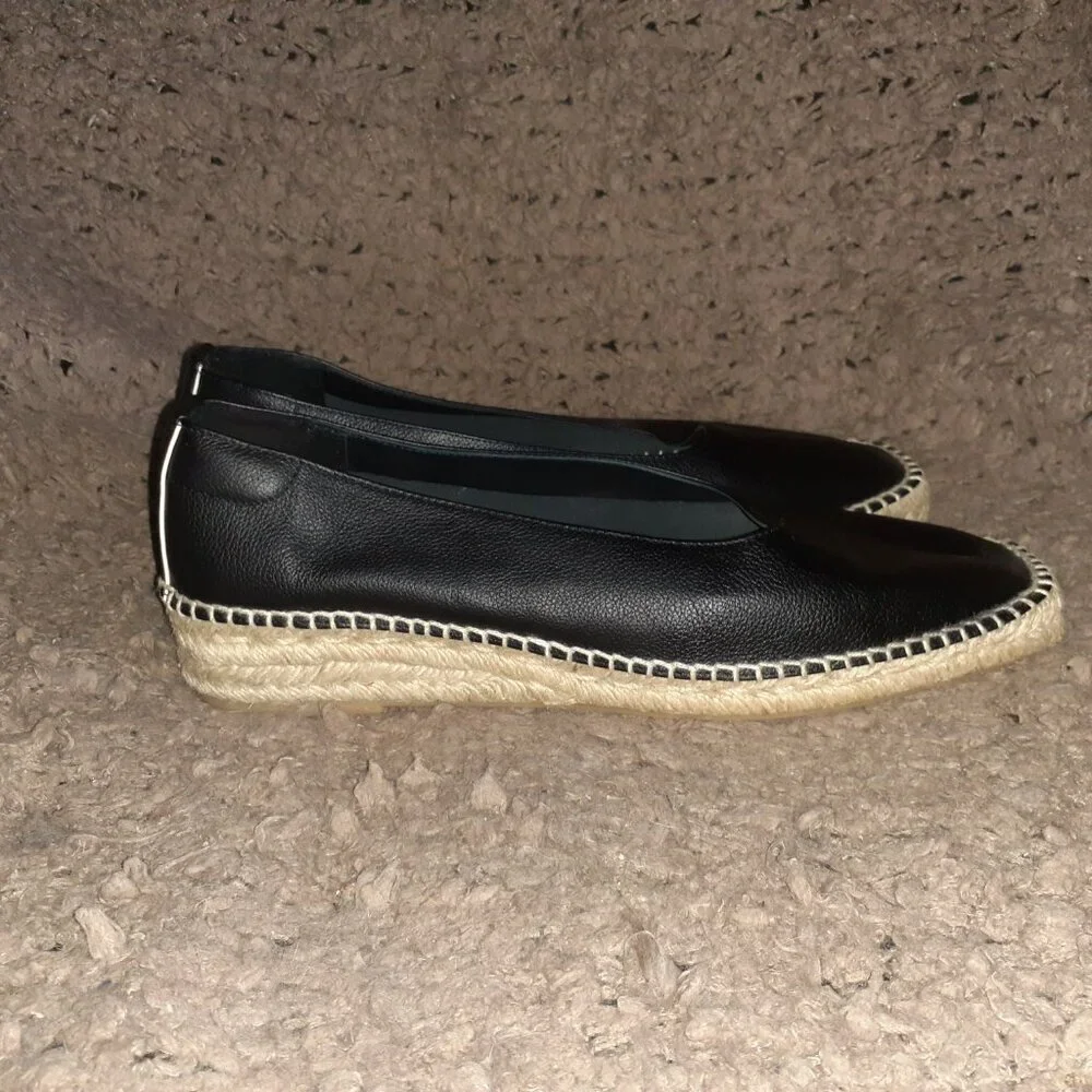 EVERLANE “The Espadrille” Black Leather/Jute Whipstitch & Wedge-Sz 11-NEW/NO BOX